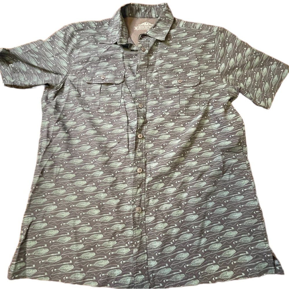 Croft & Barrow Quick Dry Fly Fishing design Shirt lightweight Gray Aqua medium